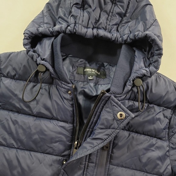 Kenneth Cole Hooded Puffer Jacket Men Small Navy Bellow Pocket New York - Picture 5 of 9